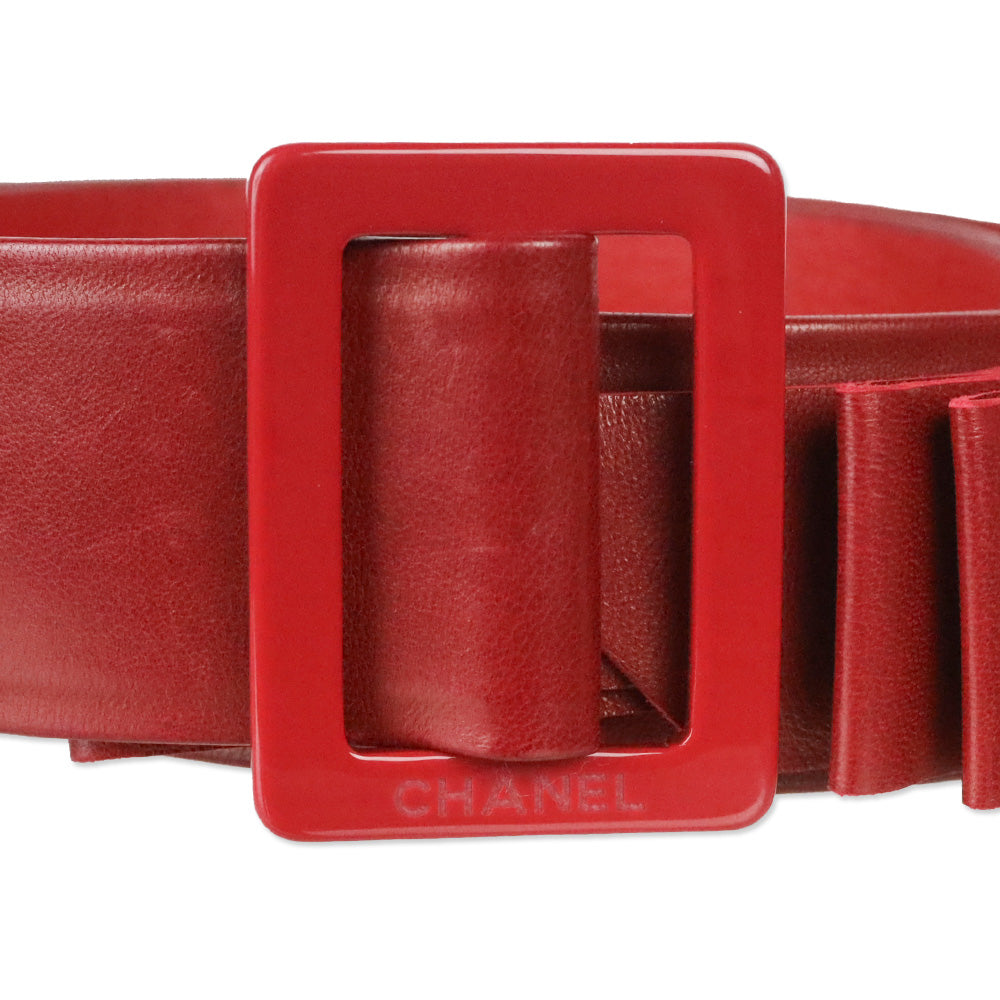 Chanel 2008 CC Logo Red Leather Bow Waist Belt