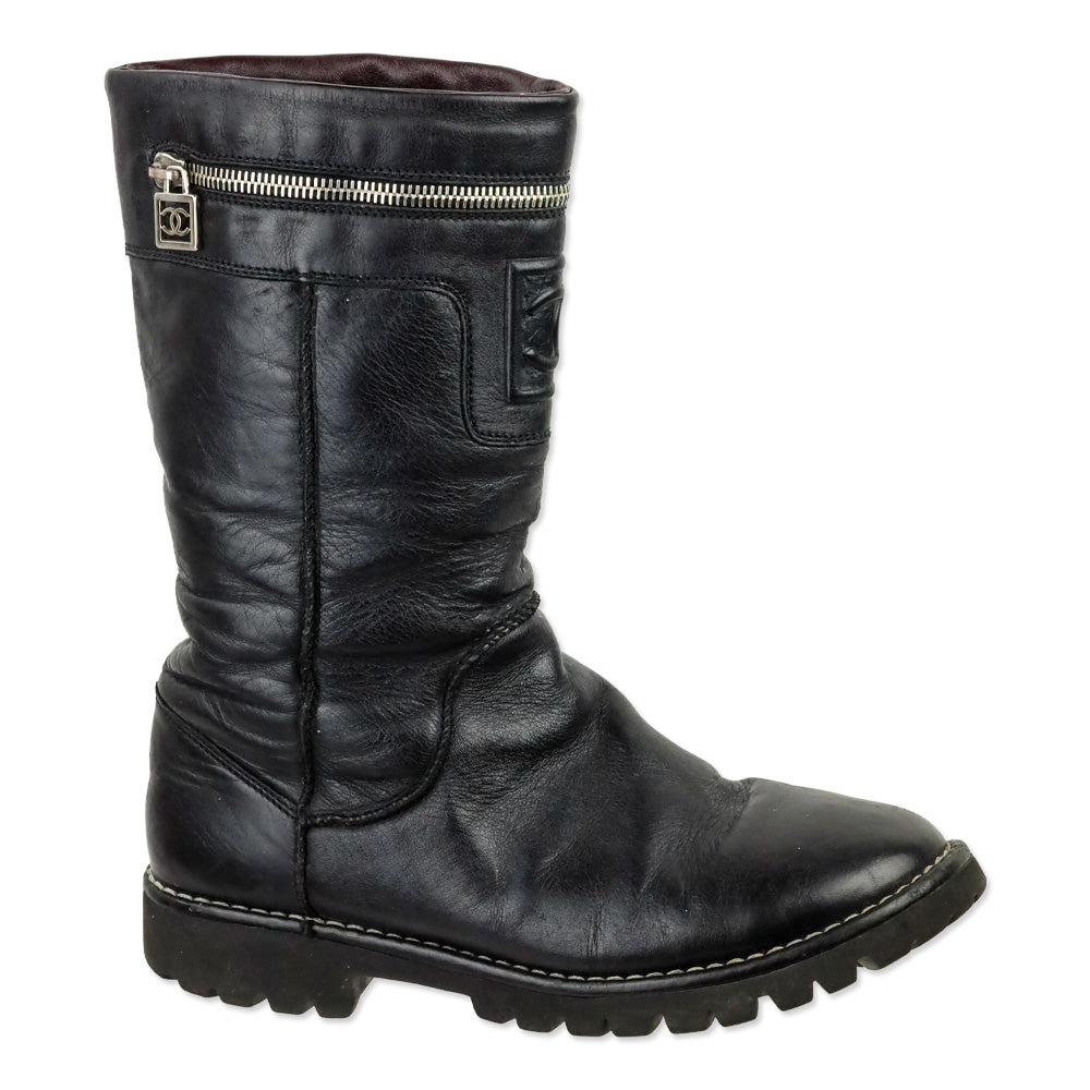 Chanel 2010 Black Leather Moto Boots