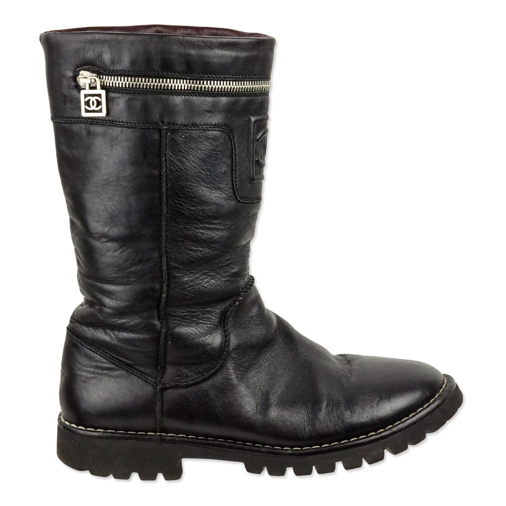 Chanel 2010 Black Leather Moto Boots