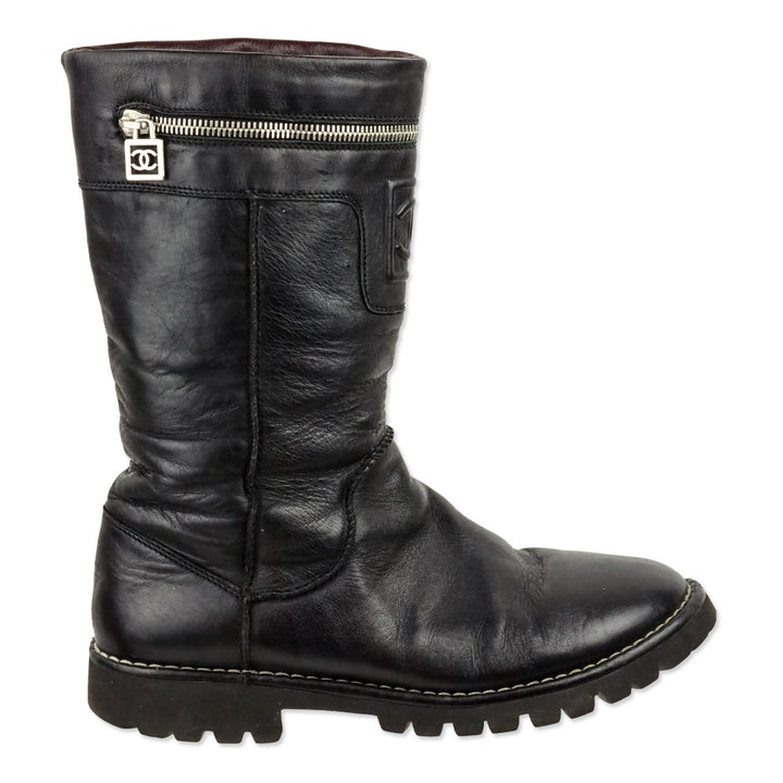 Chanel 2010 Black Leather Moto Boots