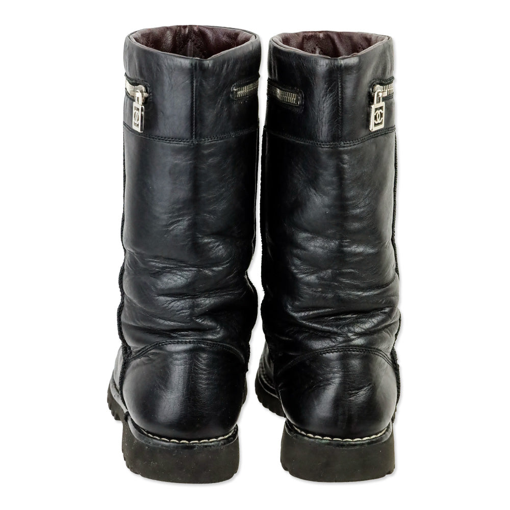 Chanel 2010 Black Leather Moto Boots
