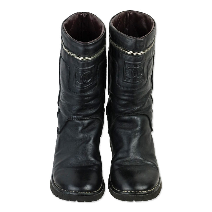 Chanel 2010 Black Leather Moto Boots