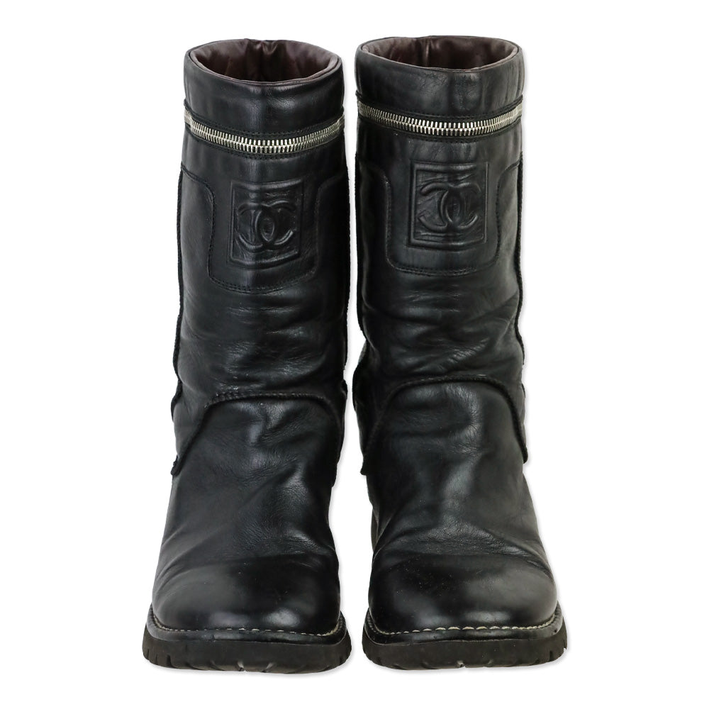 Chanel 2010 Black Leather Moto Boots