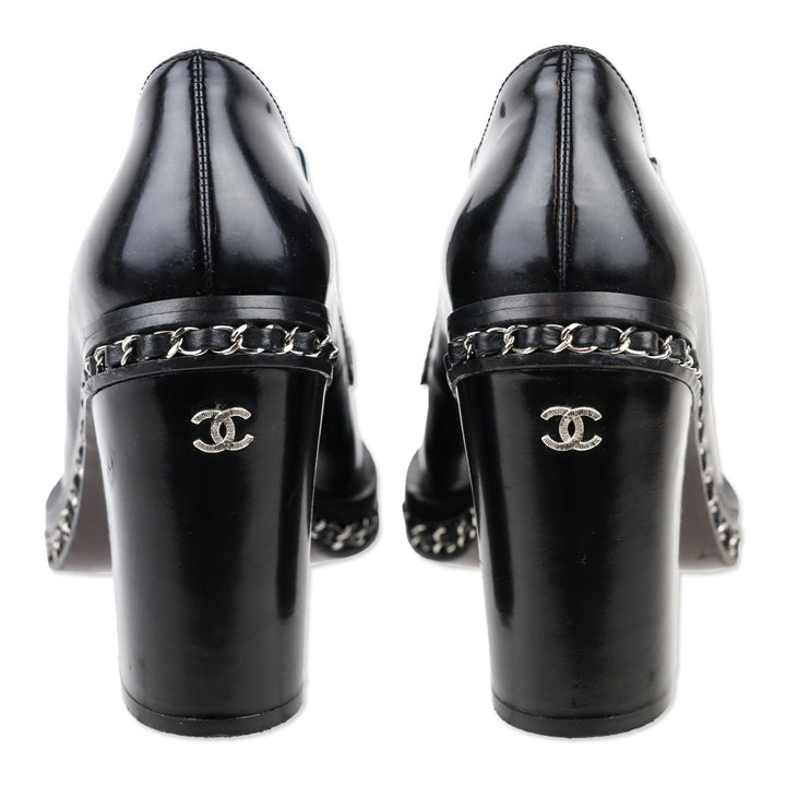 Chanel 2013 Black Patent Leather Chain Loafer Pumps