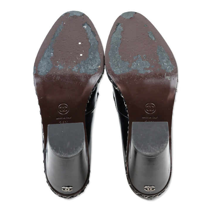 Chanel 2013 Black Patent Leather Chain Loafer Pumps
