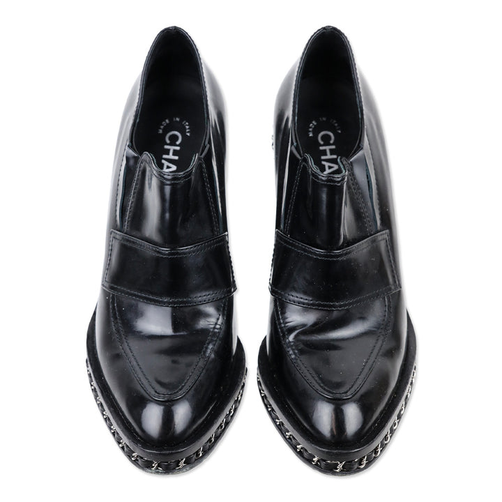 Chanel 2013 Black Patent Leather Chain Loafer Pumps