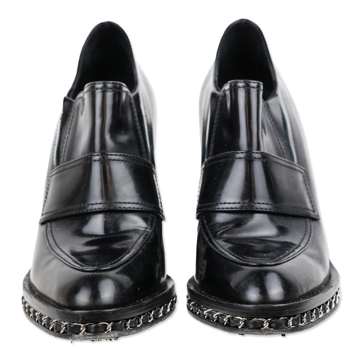 Chanel 2013 Black Patent Leather Chain Loafer Pumps