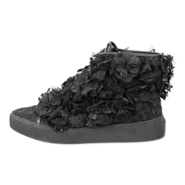 Chanel 2014 Black Camellia Flower Mesh Lace Hi-Top Sneakers