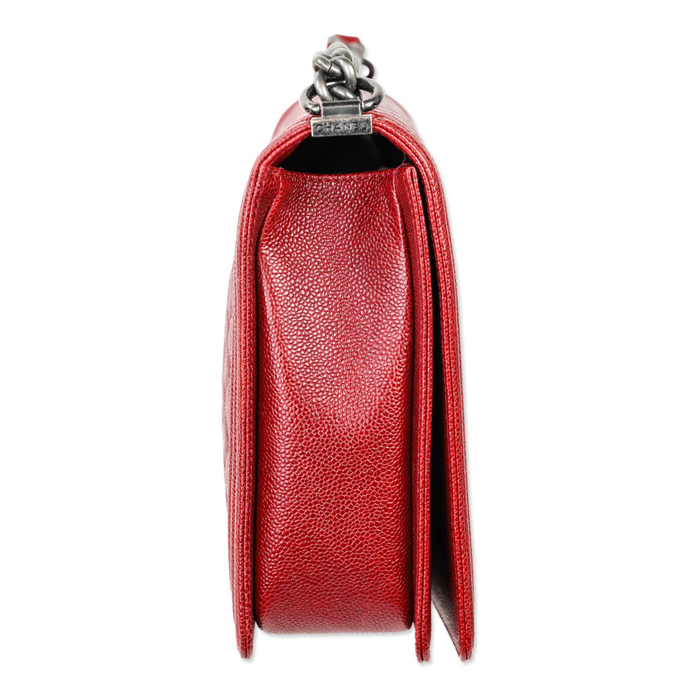 Chanel 2014 Burgundy Quilted Caviar Leather Large Boy Bag with Ruthenium Hardware