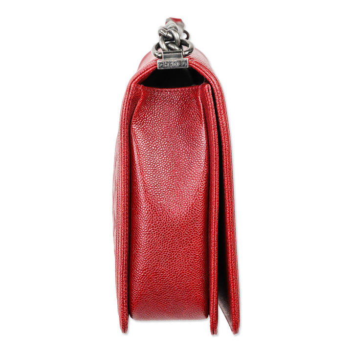 Chanel 2014 Burgundy Quilted Caviar Leather Large Boy Bag with Ruthenium Hardware