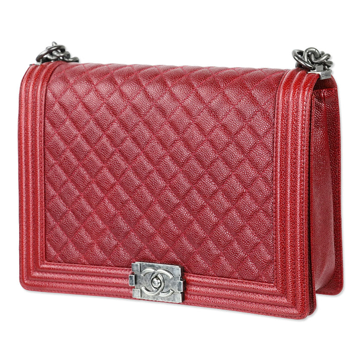 Chanel 2014 Burgundy Quilted Caviar Leather Large Boy Bag with Ruthenium Hardware