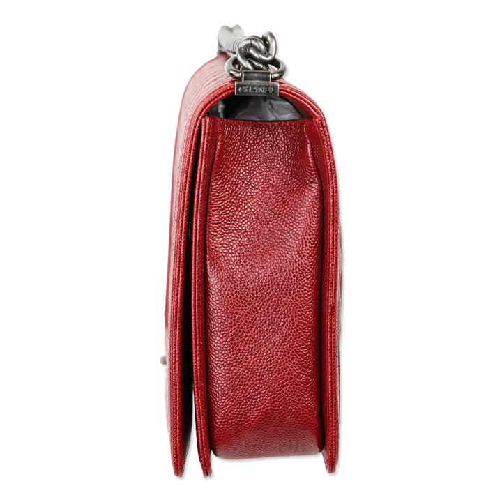 Chanel 2014 Burgundy Quilted Caviar Leather Large Boy Bag with Ruthenium Hardware