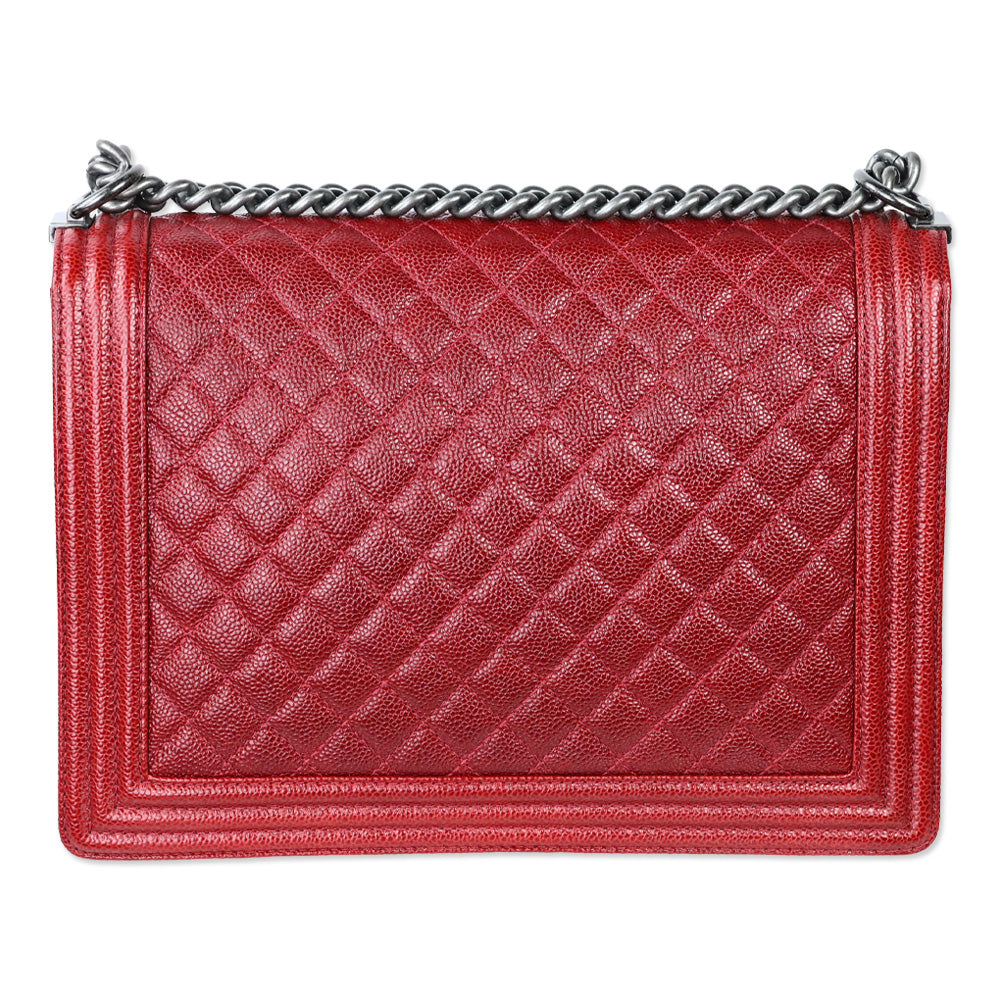 Chanel 2014 Burgundy Quilted Caviar Leather Large Boy Bag with Ruthenium Hardware