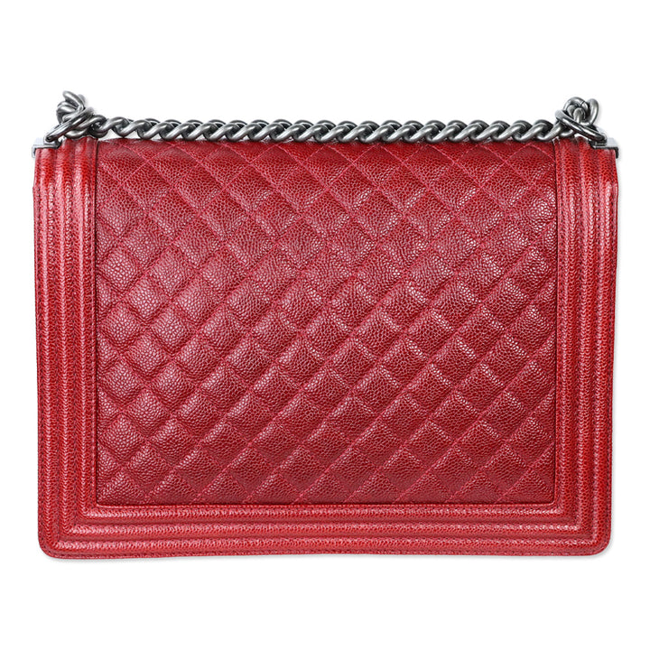 Chanel 2014 Burgundy Quilted Caviar Leather Large Boy Bag with Ruthenium Hardware