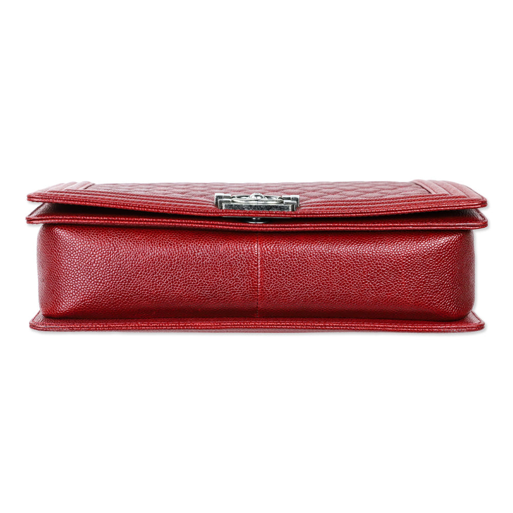 Chanel 2014 Burgundy Quilted Caviar Leather Large Boy Bag with Ruthenium Hardware