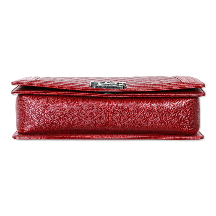 Chanel 2014 Burgundy Quilted Caviar Leather Large Boy Bag with Ruthenium Hardware