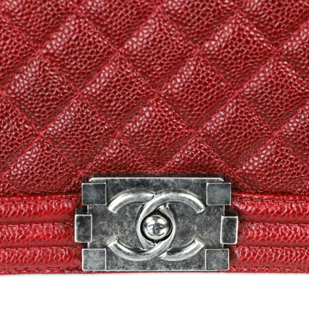 Chanel 2014 Burgundy Quilted Caviar Leather Large Boy Bag with Ruthenium Hardware