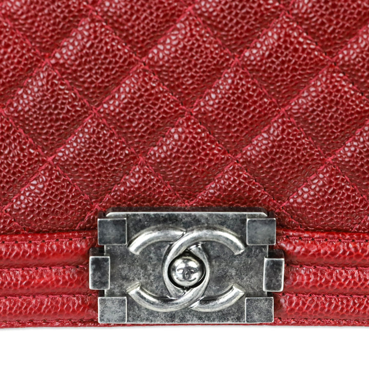 Chanel 2014 Burgundy Quilted Caviar Leather Large Boy Bag with Ruthenium Hardware