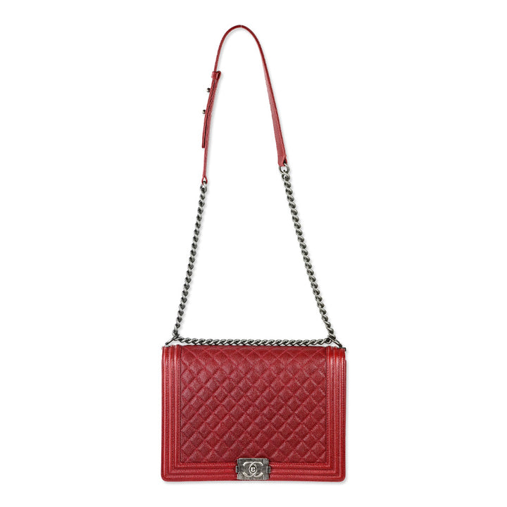 Chanel 2014 Burgundy Quilted Caviar Leather Large Boy Bag with Ruthenium Hardware