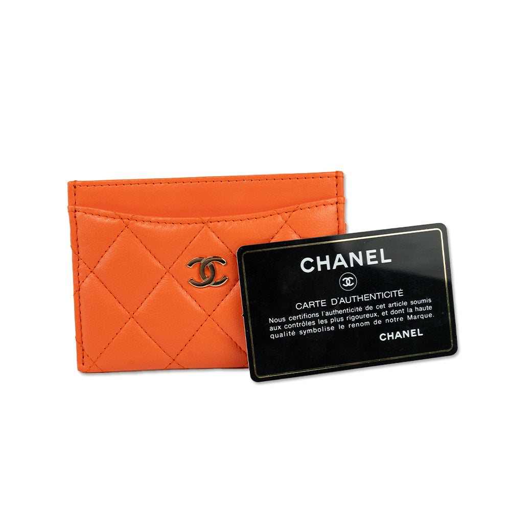 Chanel 2019 Caviar Quilted Orange Leather Card Holder