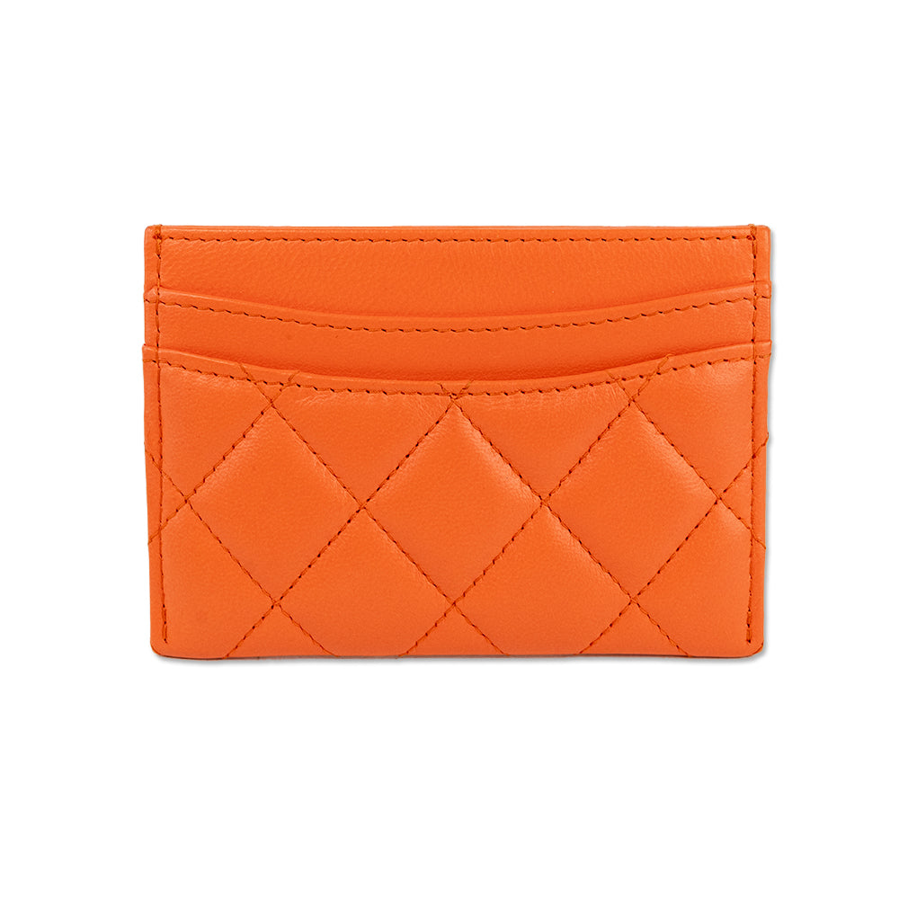 Chanel 2019 Caviar Quilted Orange Leather Card Holder