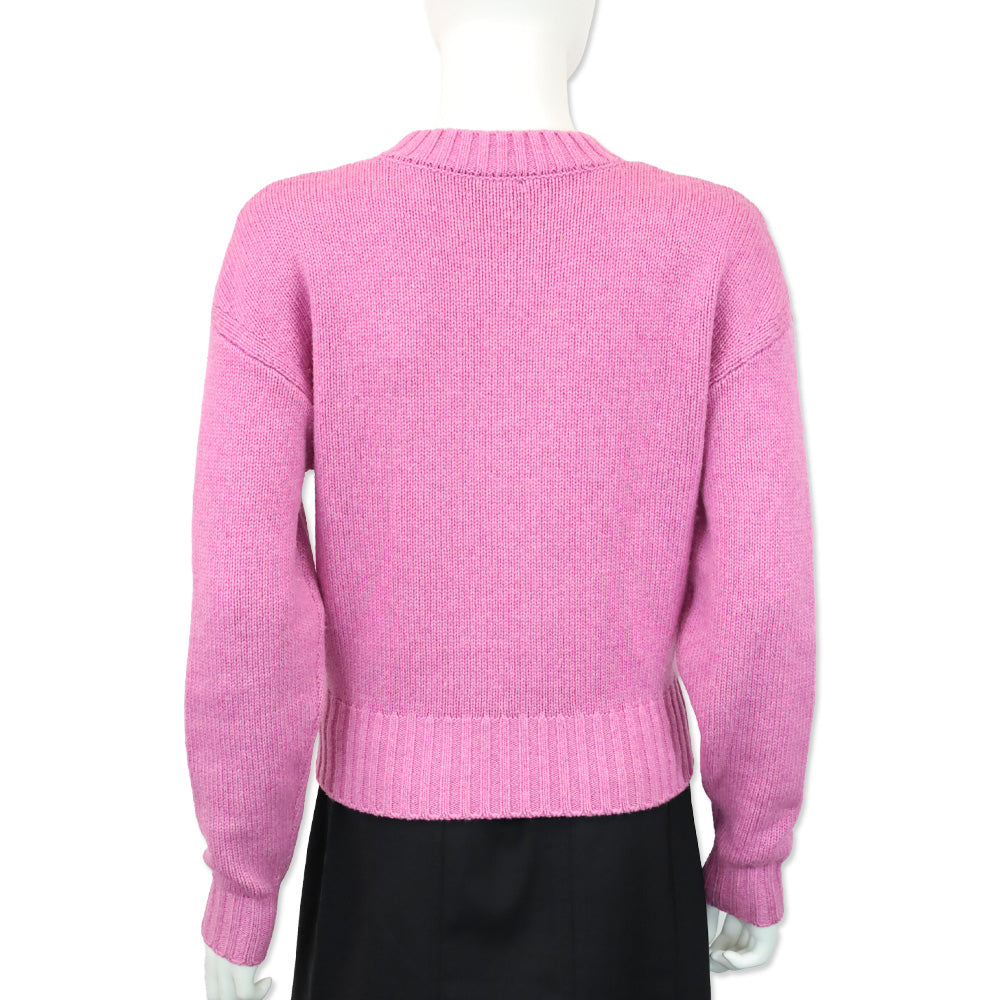Chanel 2020 Pink Cashmere Knit Pearl Logo Crewneck Sweater
