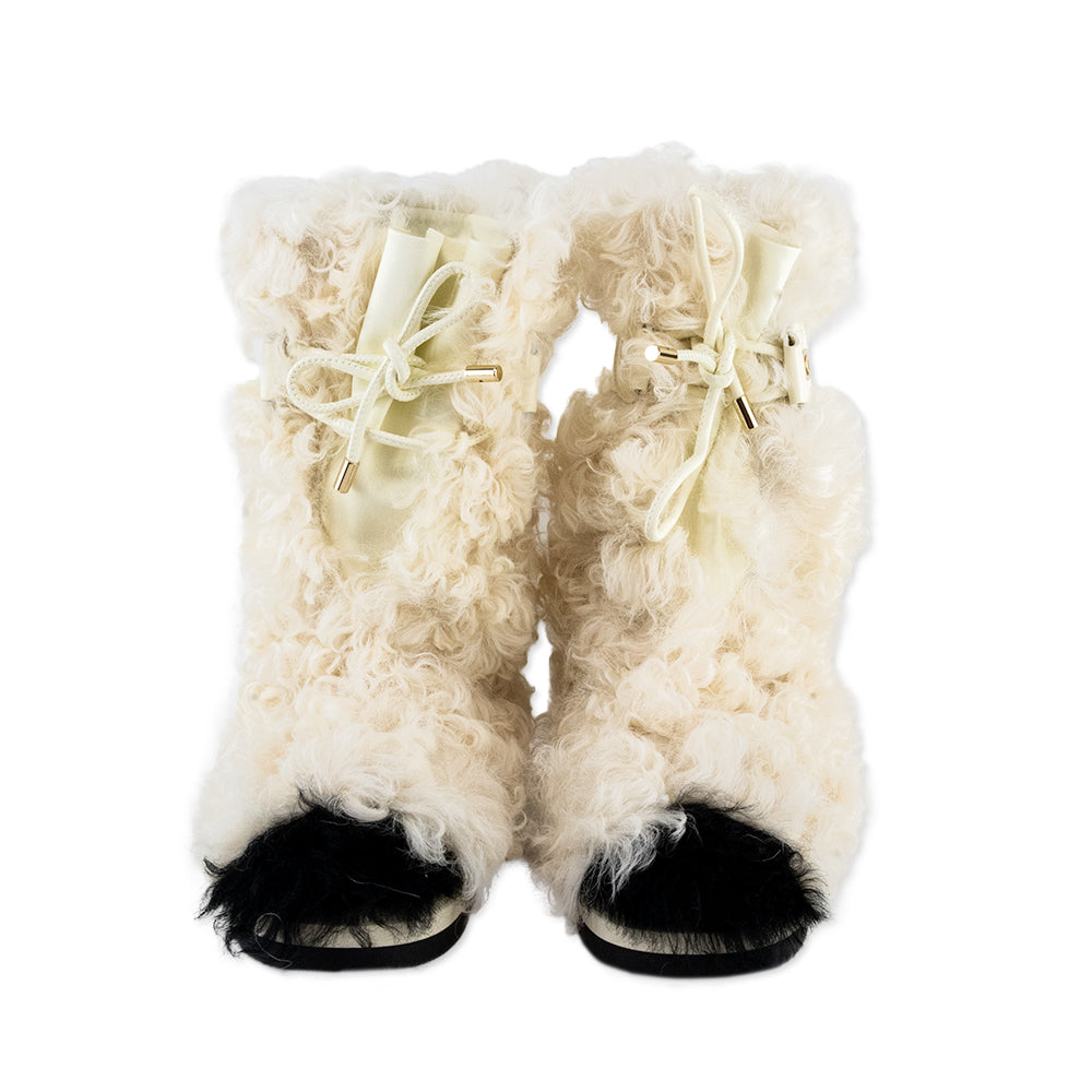 Chanel 2021 Shearling Sheepskin and Leather Lace up Boots