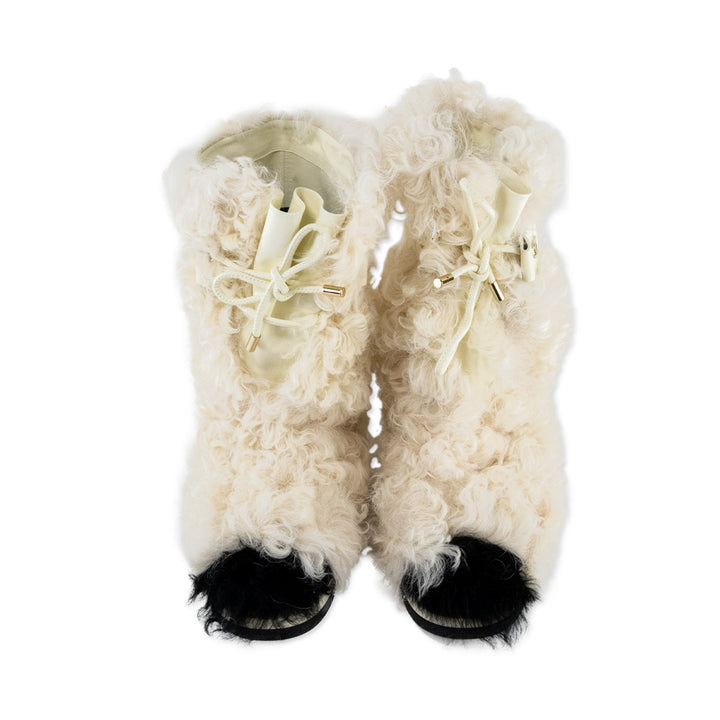 Chanel 2021 Shearling Sheepskin and Leather Lace up Boots