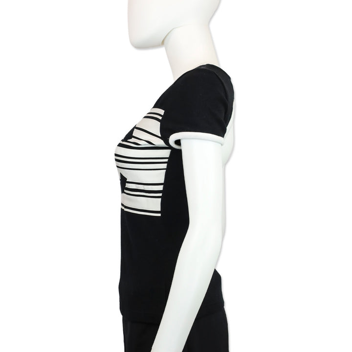 Chanel 2023 Black/White Stripe Cotton Graphic Print T Shirt