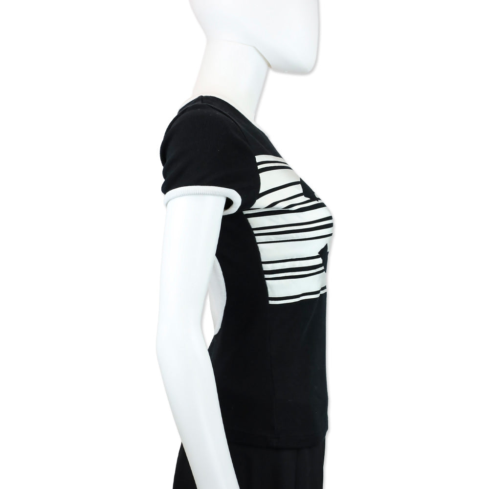 Chanel 2023 Black/White Stripe Cotton Graphic Print T Shirt