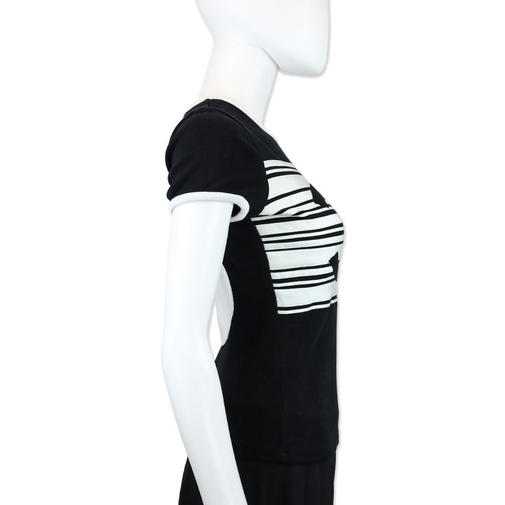 Chanel 2023 Black/White Stripe Cotton Graphic Print T Shirt