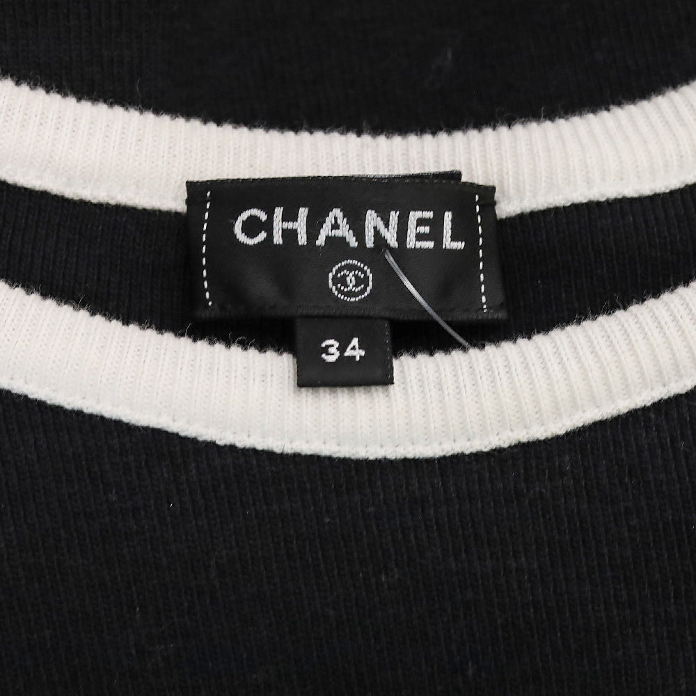 Chanel 2023 Black/White Stripe Cotton Graphic Print T Shirt