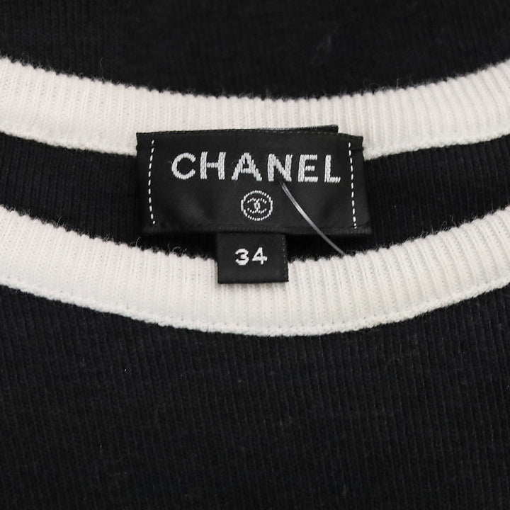 Chanel 2023 Black/White Stripe Cotton Graphic Print T Shirt
