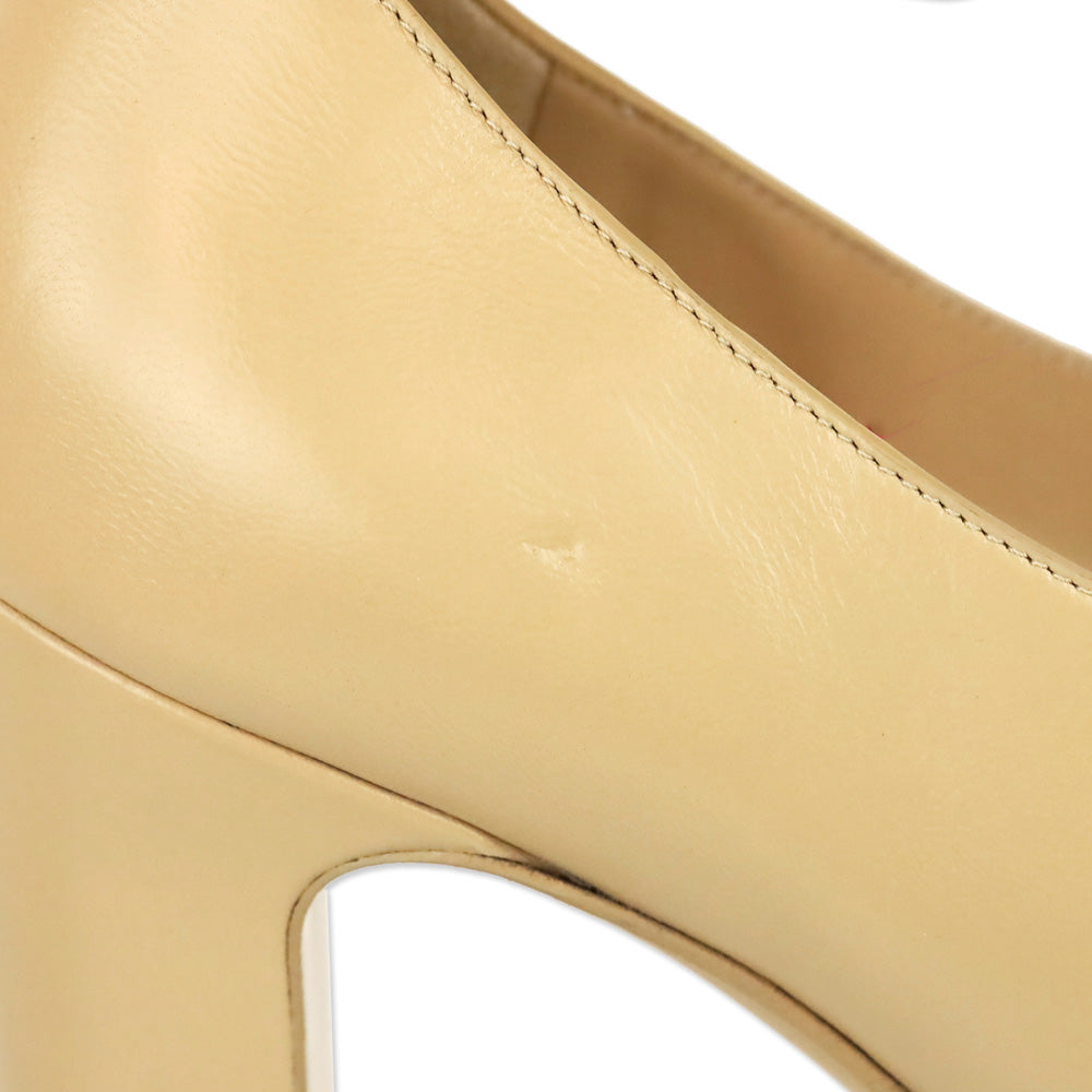 Chanel 2024 Beige Lambskin Leather Ankle Strap Platform Sandals