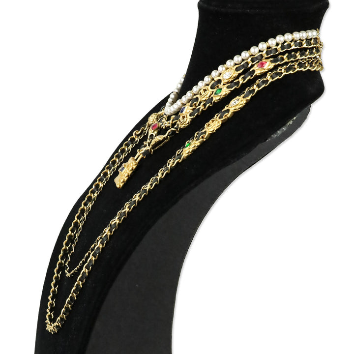 Chanel 20A Gripoix Leather Gold-Tone Chain Multi-Strand Necklace