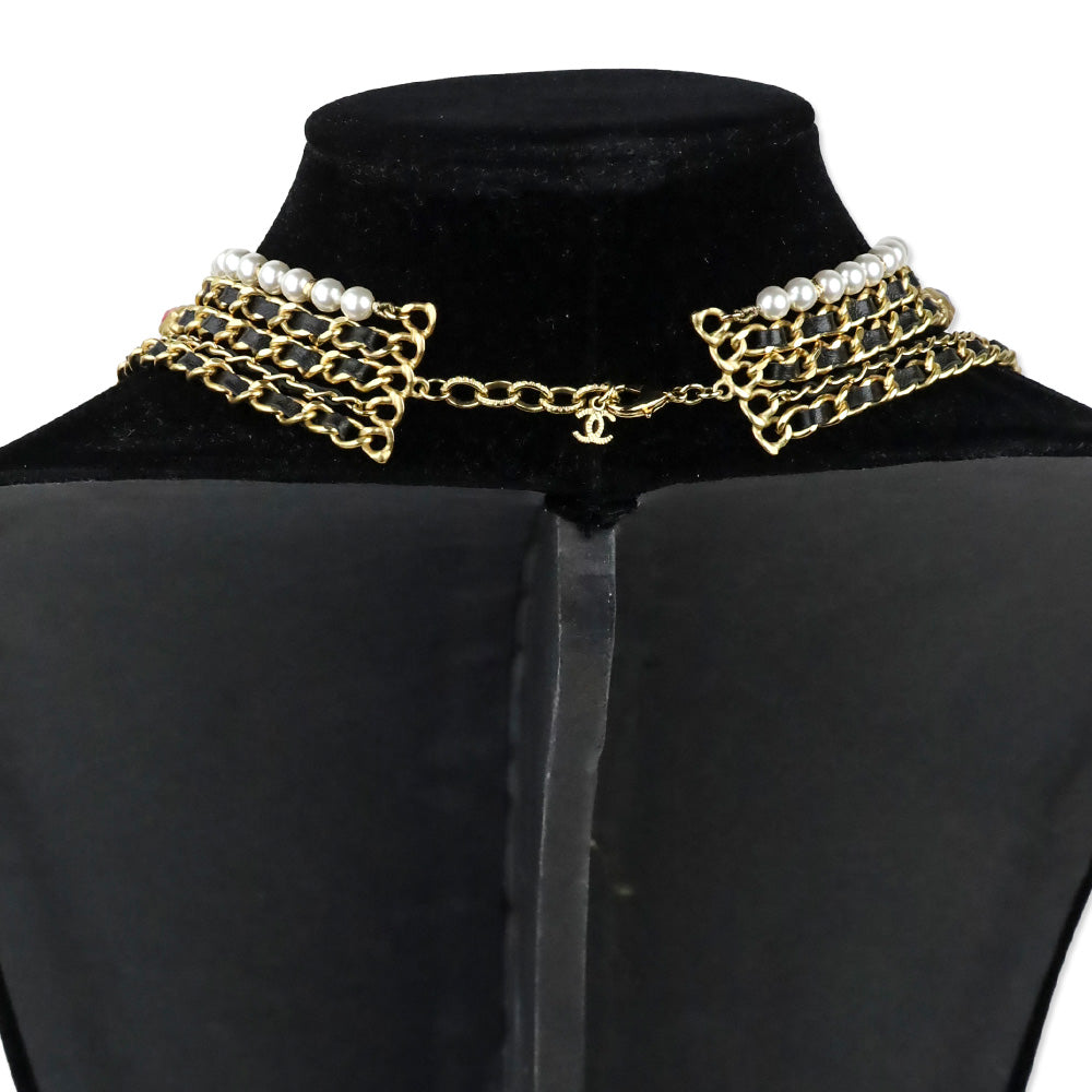 Chanel 20A Gripoix Leather Gold-Tone Chain Multi-Strand Necklace
