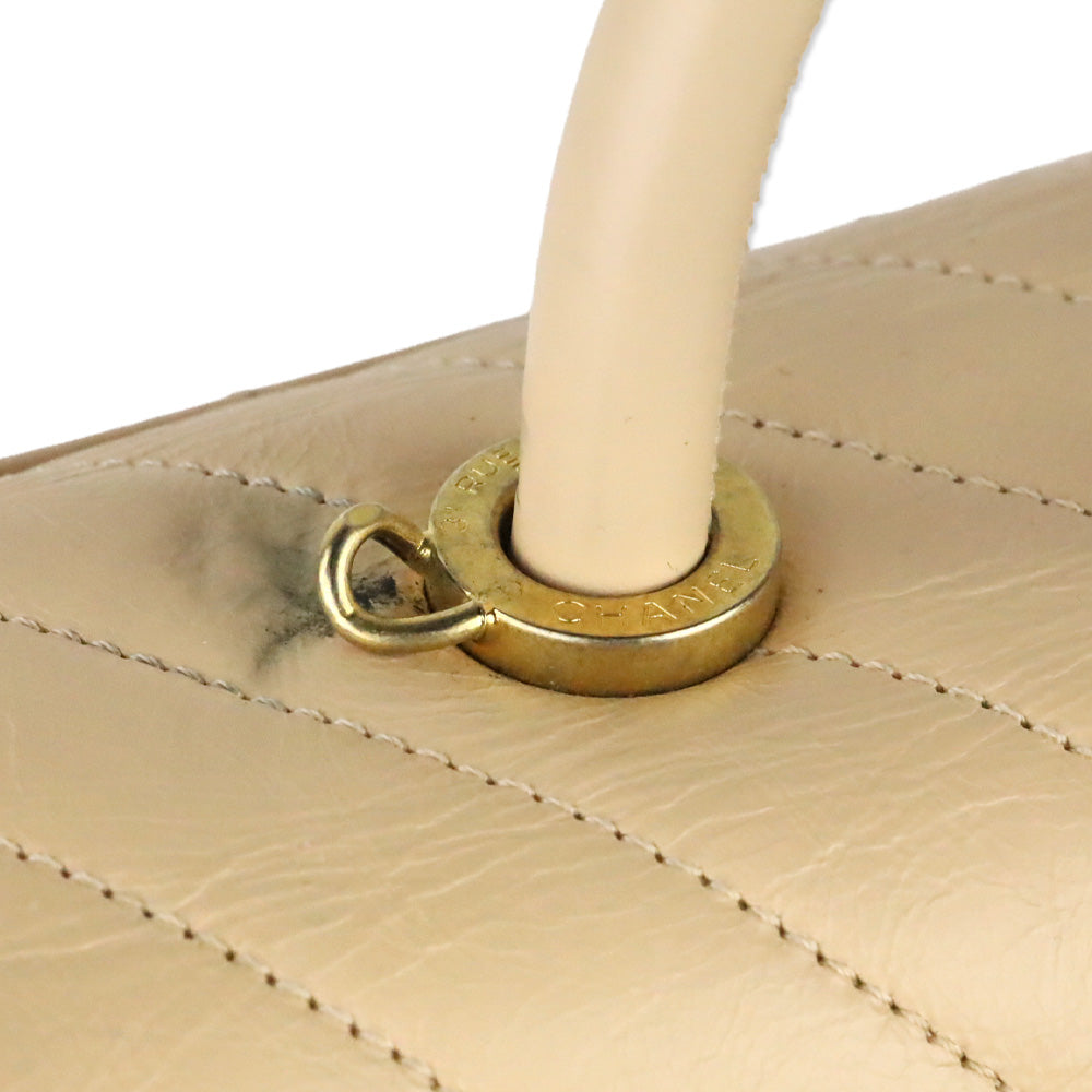 Chanel Beige Calfskin Chevron Quilted Medium Coco Handle Flap Bag