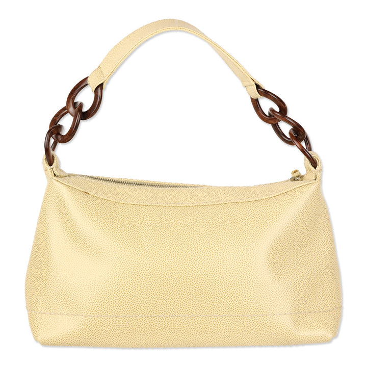 Chanel Beige Caviar Leather CC Wood Chain Hobo Bag
