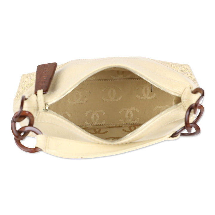 Chanel Beige Caviar Leather CC Wood Chain Hobo Bag