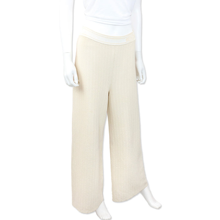 Chanel Beige Knit Mid-Rise Wide Leg Pants