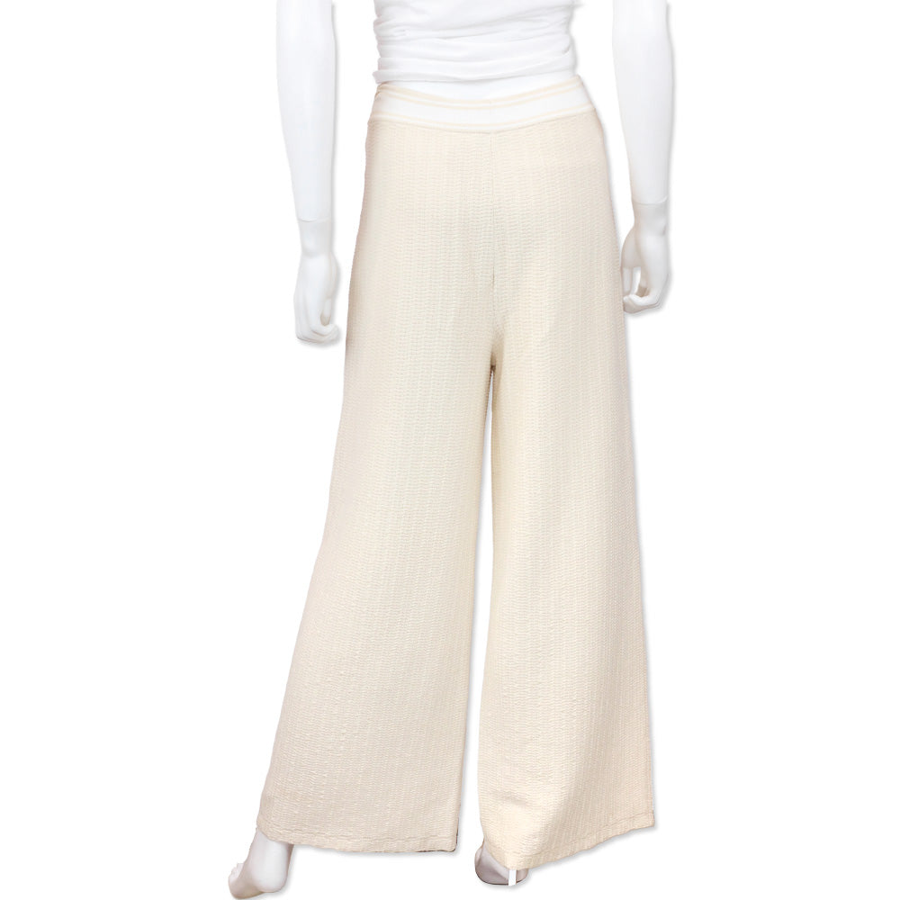 Chanel Beige Knit Mid-Rise Wide Leg Pants