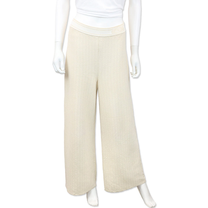 Chanel Beige Knit Mid-Rise Wide Leg Pants