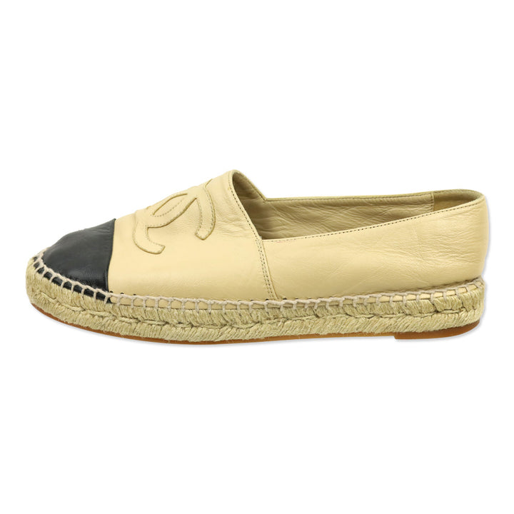 Chanel Beige/Black Lambskin Leather Espadrilles