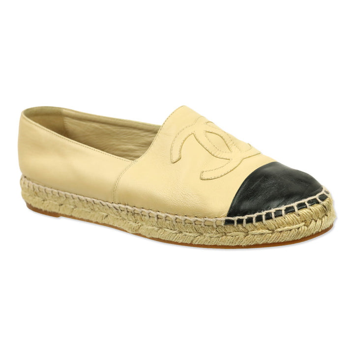 Chanel Beige/Black Lambskin Leather Espadrilles