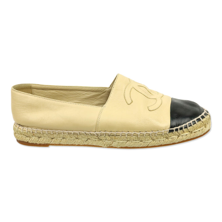Chanel Beige/Black Lambskin Leather Espadrilles