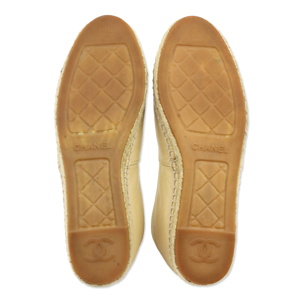 Chanel Beige/Black Lambskin Leather Espadrilles
