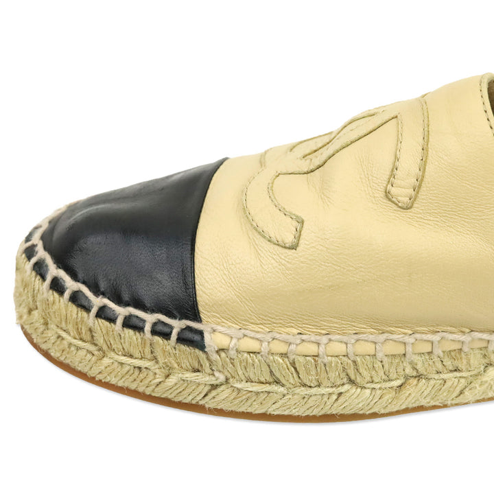 Chanel Beige/Black Lambskin Leather Espadrilles