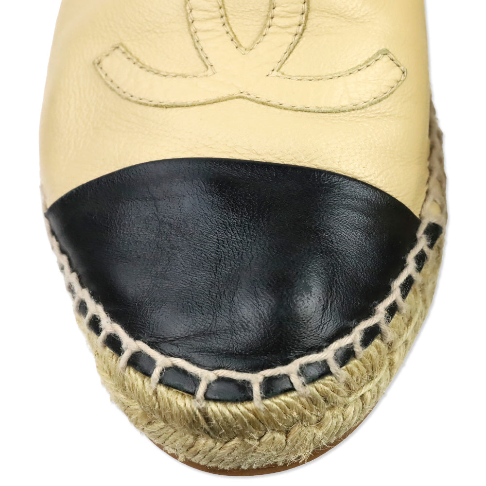 Chanel Beige/Black Lambskin Leather Espadrilles