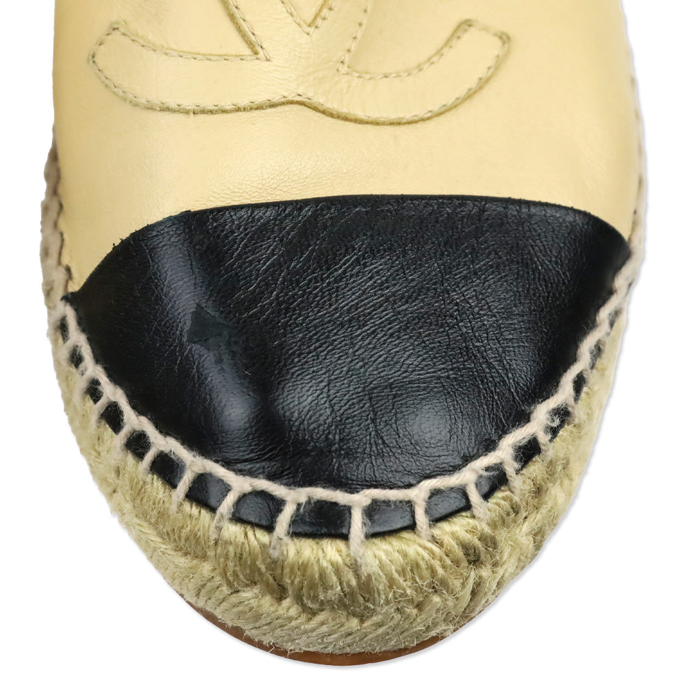 Chanel Beige/Black Lambskin Leather Espadrilles