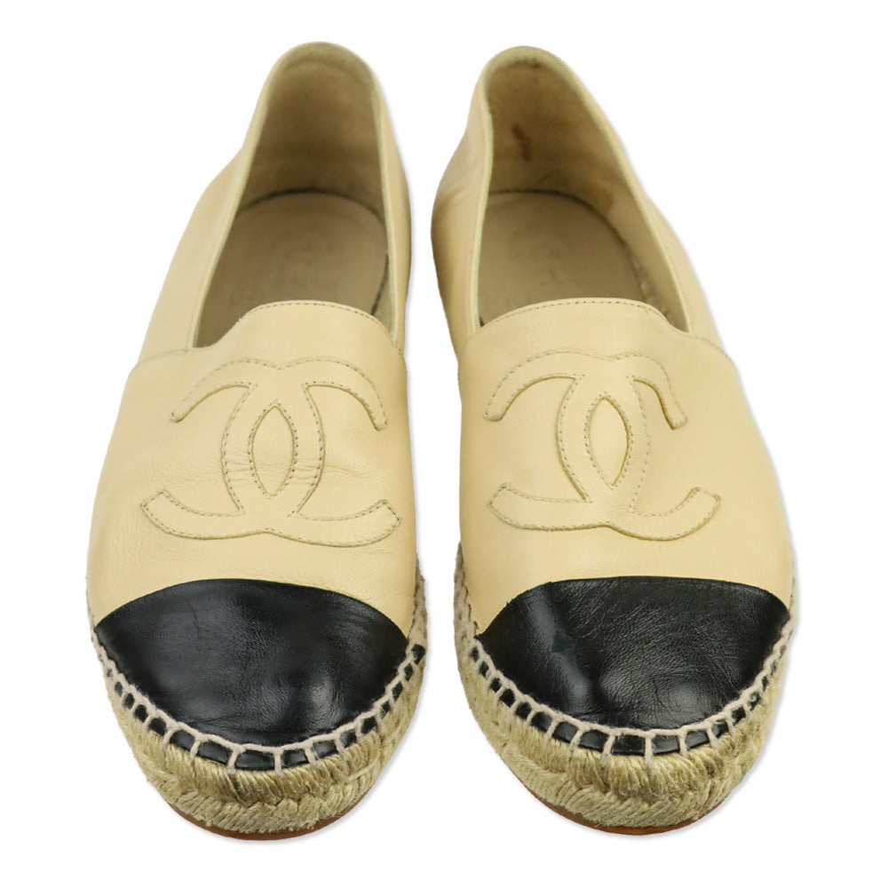 Chanel Beige/Black Lambskin Leather Espadrilles